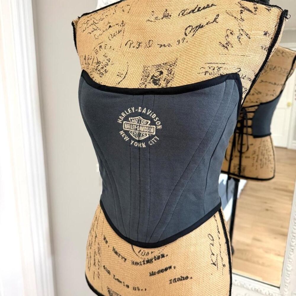 New York Couture Harley Davidson Logo Motorcycle Handmade Boned Corset Crop Top